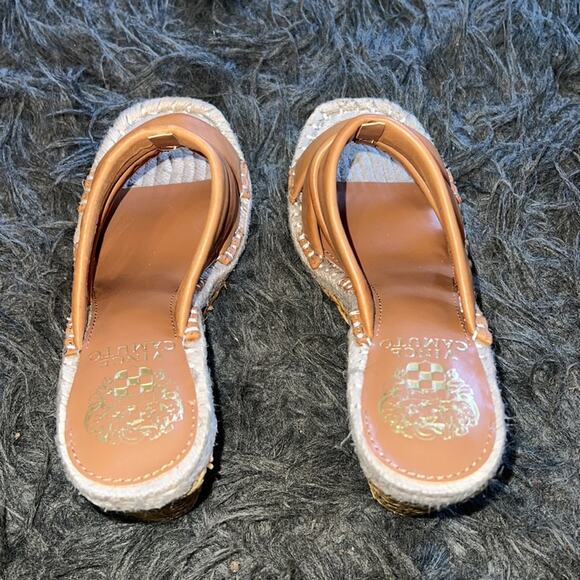 Women's new Vince Camuto leather, peep toe rattan, wedge heels, sandals, sz 6.5 - Picture 9 of 16